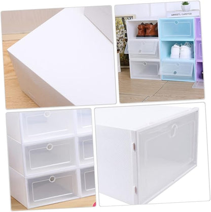 KOMBIUDA 6pcs Stackable Transparent Shoes Organizer Box Drawer Design for Space-saving Shoe Storage Breathable Container for Closet and Entryway