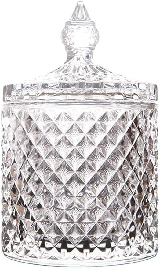 Glass Jar Bathroom Storage Organizer Cute Qtip Dispenser Holder Vanity Canister Jar Glass with Lid Clear Cotton Ball Storage for Cotton Swab, Cotton Rounds, Jewelry, Candy