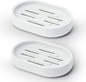 Topsky 2 Pack Soap Dish for Shower, Sink, Bathtub, Oval Plastic White Soap Bar Holder with Drain, Easy to Clean, Durable