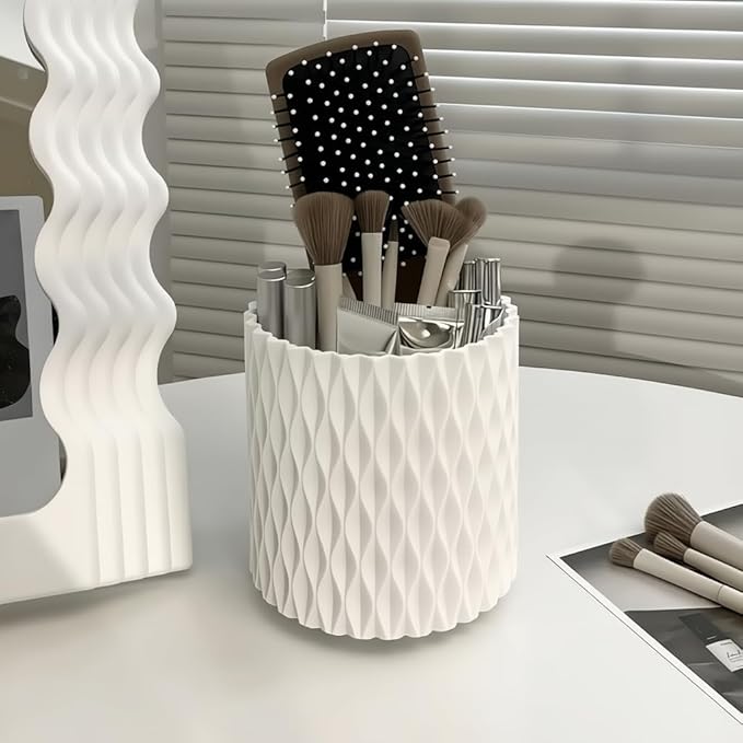 YLYZ Rotating Makeup Brush Holder Organizer Toothbrush Holders, Multi-Functional Toothbrush and Toothpaste Holder, Tooth Brush Organizer for Bathrooms Vanity, White, 4.7" L x 4.7" W x 4.7" H