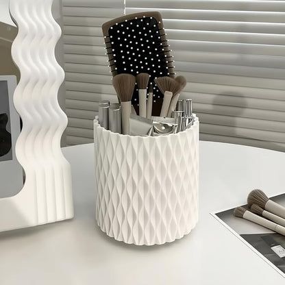 YLYZ Rotating Makeup Brush Holder Organizer Toothbrush Holders, Multi-Functional Toothbrush and Toothpaste Holder, Tooth Brush Organizer for Bathrooms Vanity, White, 4.7" L x 4.7" W x 4.7" H