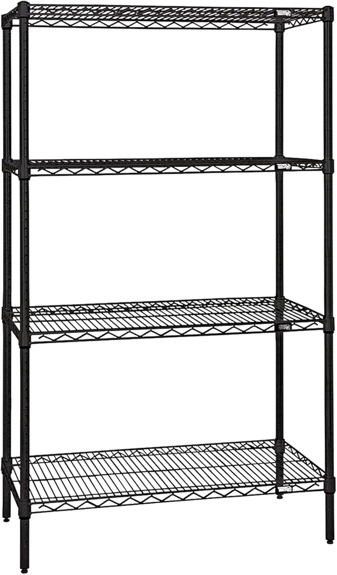 Quantum Storage Systems WR86-2448BK Starter Kit for 86" Height 4-Tier Wire Shelving Unit, Black Finish, 24" Width x 48" Length x 86" Height