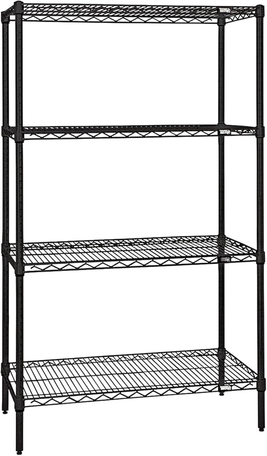 Quantum Storage Systems WR86-2448BK Starter Kit for 86" Height 4-Tier Wire Shelving Unit, Black Finish, 24" Width x 48" Length x 86" Height