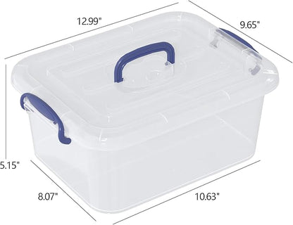 8 Quart Plastic Latching Boxes with Handles, Clear Storage Tote with Lids, 2 Packs