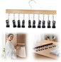 Legging Organizer for Closet, 2026 New Pants Hangers with 10 Clips, Space-Saving Clothes and Hat Storage Hook, Hanging Closet Organizer Hanger Clips for Skirts, Shorts, Trousers, Socks (Wood)