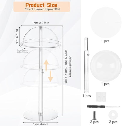 Adjustable Acrylic Hat Display Stand, 8"-16" Clear Domed Baseball Cap Rack, Height Adjustable Cowboy Hats Display, Durable Tabletop Hat Holder and Wig Stand for Closet, Vendors, Counter, Salons