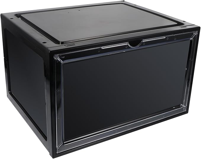 SOLUSTRE Basketball Shoes Storage Box with Magnetic Side Opening Black Plastic Shoe Organizer Container Dustproof and Moisture Resistant for Sneakers and Athletic Footwear