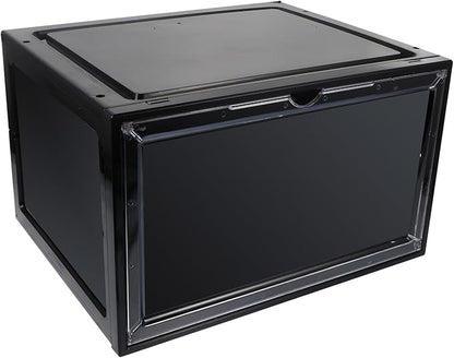 SOLUSTRE Basketball Shoes Storage Box with Magnetic Side Opening Black Plastic Shoe Organizer Container Dustproof and Moisture Resistant for Sneakers and Athletic Footwear