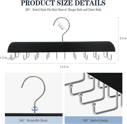 2 Pack Tie Rack Belt Hanger for Closet Upgraded Non Slip Tie Hanger Space Saving with 20 Foldable Hooks Wooden Belt Tie Organizer for Tank Tops Bras Cami Scarves
