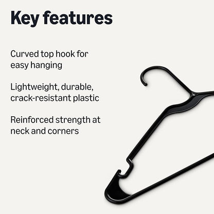 Amazon Basics Space Saving Plastic Clothes Hangers, Sturdy Closet Organizer for Shirts and Jackets, Adult Size, Black, 50-Pack
