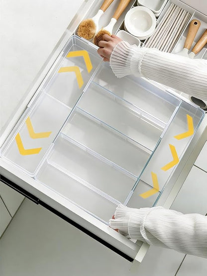 Expandable Drawer Storage Box with 6 Removable Dividers - 2.04" Depth for Light Drawers, Kitchen Utensils, Cosmetics, Office Supplies Organizer (10.43" Length, 20.27" Width)