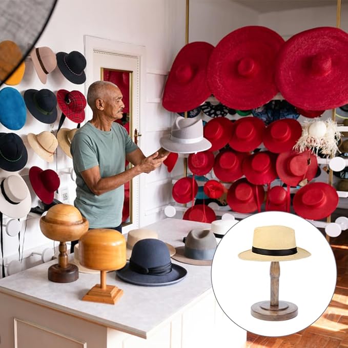 1 Pcs Table Hat Stand, Wooden Hat Stand Holder Vintage Brown Hat Rack Wig Display Rack Helmet Organizer Storage for Home