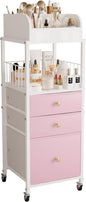 Makeup Organizer Cart with Drawers, Make up Organizers for Vanity, Floor Skincare Organizers- for Cosmetics, Nail Polish, Art Supply, Bathroom Vanity Desktop Organizer (White)