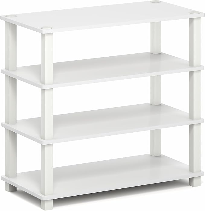 Furinno Turn-S-Tube Shoe Rack, 4-Tier Shoe Organizer, Shoe Storage, 11.6 x 23.6 x 22.3, for Closet Entryway, Office, Garage, White