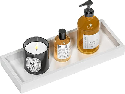 Bathroom Vanity Tray for Counter Bamboo Bathroom Decorative Tray, Dresser Top Perfume Tray for Home Decoration 11.3” L x 4.4” W x 1.14” H （White）