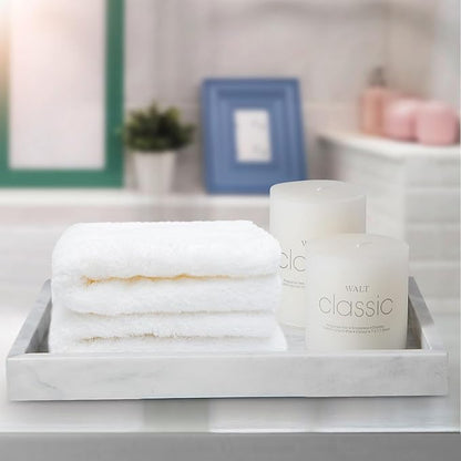 Natural Marble Vanity Tray - 4.66 lbs (2.1kg) Ultra-Heavy Solid Stone Tray - 11.8" x 7.9" Rectangle Bathroom Organizer for Perfume & Jewelry - Non-Slip Silicone Pads - White & Gray