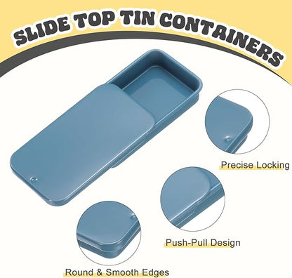 uxcell 8Pcs Slide Top Tin Containers, Mini Metal Empty Tins Box with Sliding Lids, 2.4"x1.3"x0.4" Rectangular Storage Organizers for Lip Balm, Solid Perfume, Small Items, Dark Blue
