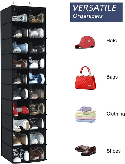 Libeder Hanging Shoe Organizer for Closet, Hanging Closet Organizers 20 Section Shoe Shelves, Space Saving Shoe Holder & Storage, Black, 12''W×12''Dx 50''H