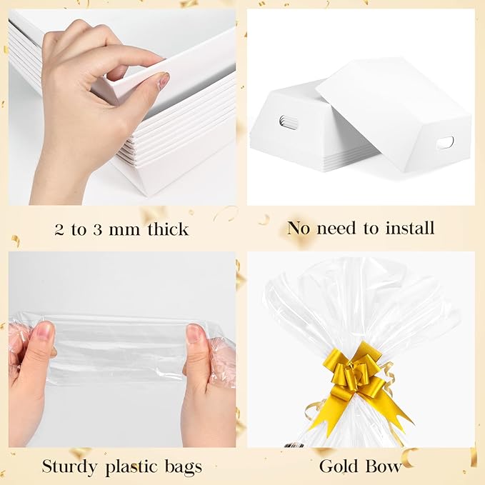 AFOROEOA 10PACK White Baskets For Gifts Empty, 10x12”Thick Kraft Gift Basket with 10 Bows 10 Bags Empty Gift Baskets for Christmas, Easter, Birthdays, Snacks, Farmers Market