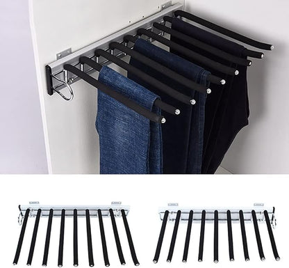 9-Arm Closet Pants Hanger,Pull Out Pants Rack Right/Left Mounted Trousers Rack,Space Saving Pants Rack Jeans Hangers with Non-Slip Pants Hanger Closet Organizer for Jeans,Pants,Ties,Slacks (Right)