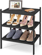 Smiry Bamboo Small Shoe Rack, 3 Tier Shoe Organizer for Entryway & Closet, Stackable Free Standing Storage Shelf for Shoes, Bags & Plants, Black