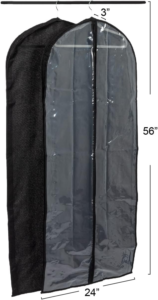 Household Essentials Hanging Zippered Garment Storage Bag with Clear Vision Front, Set of 2, Black
