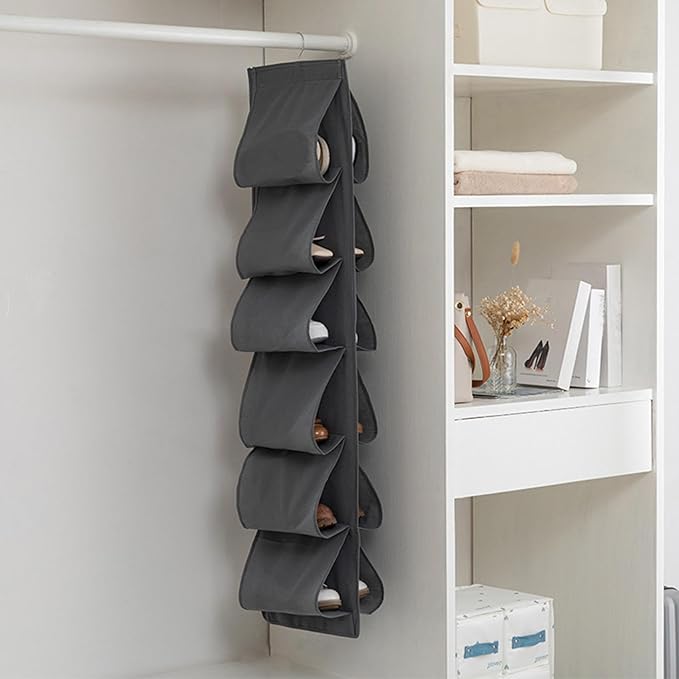 2 Pack Hanging Shoe Organizer, 12 Large Pockets, Rotating, Space Saving, Closet Shoe Storage