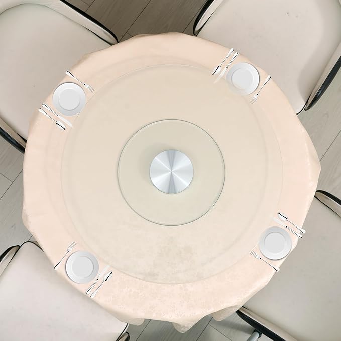 36-Inch Lazy Susan Turntable for Dining Table, 1/3" Thickness Tempered Glass, 360° Rotation, Anti-Tip Design with 6 Rotating Wheels, Perfect for Parties, Weddings, and Family Dinners (36 inch)