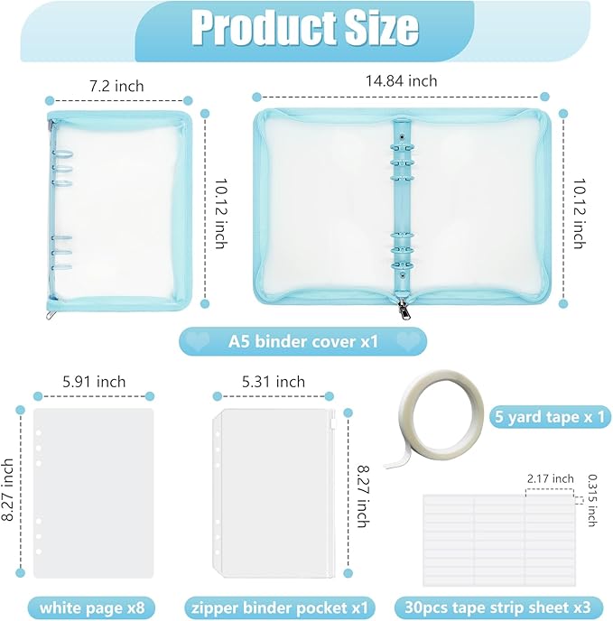 KEIFIN Press On Nail Storage Organizer Binder with 8 Insert Pages - A5 Size Reusable Fake Nail Swatch Collecting Book Polish Color Display Holder Container with Tape and Zipper Pocket (BLUE)