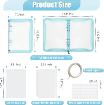 KEIFIN Press On Nail Storage Organizer Binder with 8 Insert Pages - A5 Size Reusable Fake Nail Swatch Collecting Book Polish Color Display Holder Container with Tape and Zipper Pocket (BLUE)