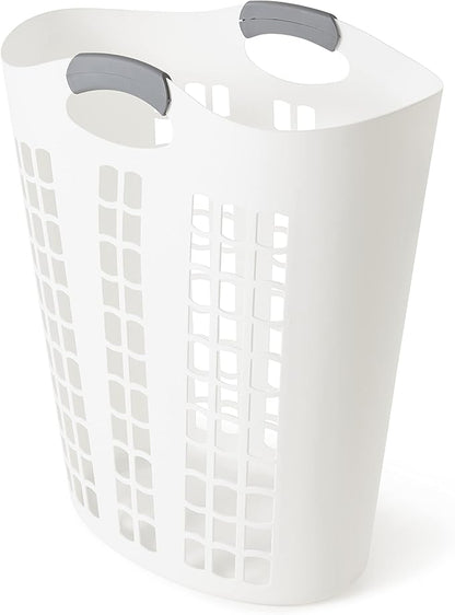 Gracious Living Easy Carry Flex Hamper, Large 87.5 Liter Lightweight Plastic Ventilated Laundry Basket Clothes Bin with Handles, White (2 Pack)
