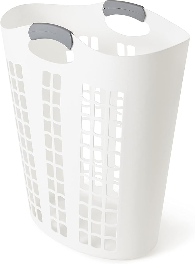 Gracious Living Easy Carry Flex Hamper, Large 87.5 Liter Lightweight Plastic Ventilated Laundry Basket Clothes Bin with Handles, White 3 Pack