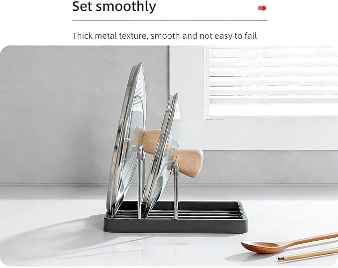 Pot lid Holder And Spoon Rest, 2 Layers Lid And Spoon Rest Pot Lid Organizer With Drip Tray, Multifunction Kitchen Gadget Rack For Cooking (Black)