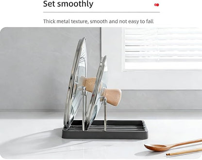 Pot lid Holder And Spoon Rest, 2 Layers Lid And Spoon Rest Pot Lid Organizer With Drip Tray, Multifunction Kitchen Gadget Rack For Cooking (Black)