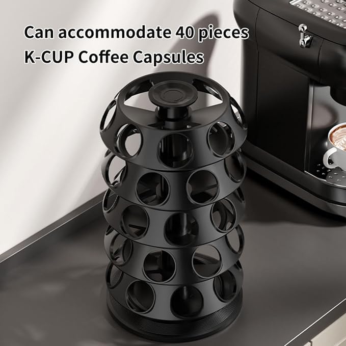 K Cup Holder, Coffee Pod Holder for Keurig - 40 Capsule Spinning Organizer with 360° Turntable, Space Saving K Cup Storage for Kitchen Counter, Office & Coffee Bar