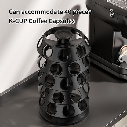 K Cup Holder, Coffee Pod Holder for Keurig - 40 Capsule Spinning Organizer with 360° Turntable, Space Saving K Cup Storage for Kitchen Counter, Office & Coffee Bar