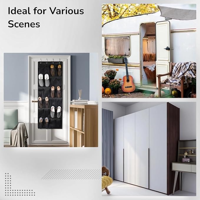24-Pocket Over-Door Storage Organizer, Hanging Shoe Storage Bag With Hooks, Breathable Mesh Pockets For Shoes And Accessories