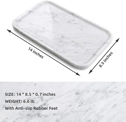 Yew & Tulip 14" x 8.5" Natural Marble Tray for Kitchen, Bathroom, Living Room – Serving/Decorative Vanity Tray for Jewelry, Candles, Decor (Carrara White)