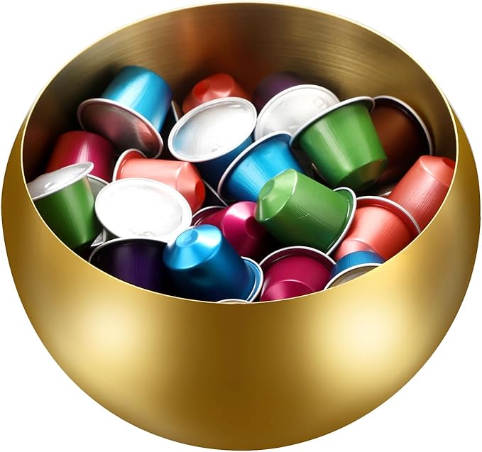 ELLDOO Coffee Pod Holder, Gold Metal Coffee Pod Storage for K Cup Nespresso Vertuo Keurig, Creamer Organizer Candy Bowl Fruit Jar for Countertop Kitchen Breakroom (Without Base)