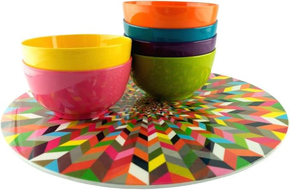 French Bull Lazy Susan Large Melamine Rotating Dinnerware Platter Turntable Table, Serving, Party, Kitchen, Organizing, Pantry, Cabinet, 15-inch, Ziggy