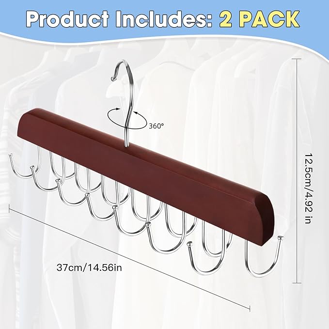 Hat Hangers for Closet, 2 Pack Hat Organizer for Baseball Caps with 14 Hooks Space Saving Hat Racks Ball Caps Hat Holder Organizer Tie Belt Hanger for Closet Storage Solution (Brown)