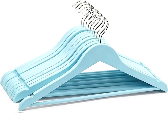 20 Pack Blue Clothes Hangers Slim Wood Hangers Coat Hangers for Closet,Clothes Hanger with Extra Smooth Finish,Precisely Cut Notches for Shirt Suit Dress Women Home Kids (Blue)