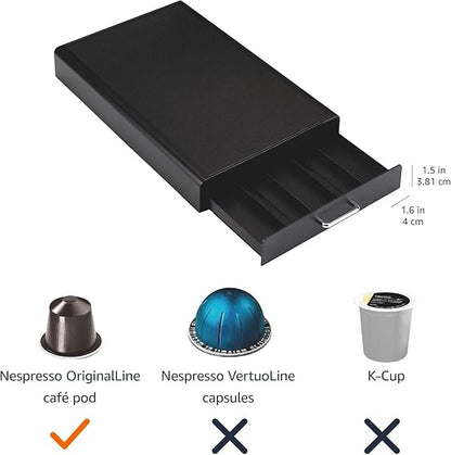 Amazon Basics Nespresso OriginalLine Coffee Pod Storage Drawer Holder, 50 Capsule Capacity, Black