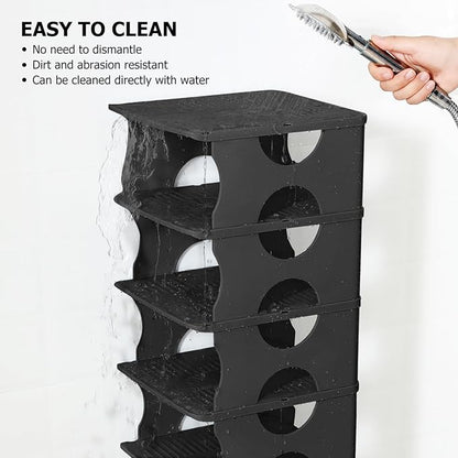 6-Tier Thickened Shoe Rack, Stackable Storage Organizer for Bedroom Entry, Adjustable Rack, Shoe Slots Shelf, Easy Tower Rack, Black