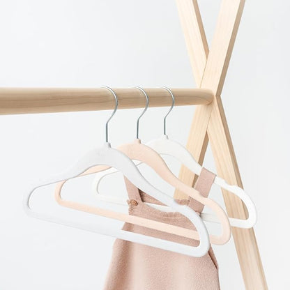 3 Sprouts Velvet Baby Hangers - Non-Slip Hangers for Infant and Toddler Clothes - Slim Space-Saving Design with Nordic Colors for Nursery - 30 Pack - Assorted Cream, Grey, Hazelnut