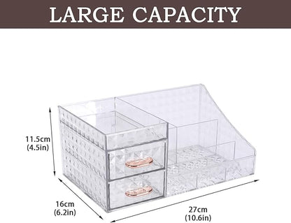 Makeup Organizer, Large-Capacity Clear Acrylic 2-Tier Makeup Brush Holder, Countertop Use, Make Up Organizers for Counter with Drawers, Make Up Brush Holder for Vanity Bathroom Desktop, Model