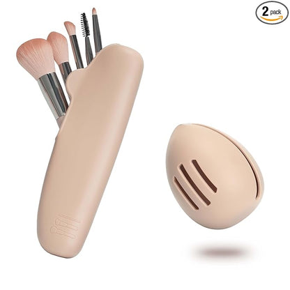 Bpluma Silicone Makeup Brush and Beauty Blender Holder, Half open Snap Design, Washable Powder Puff Case For Travel Business