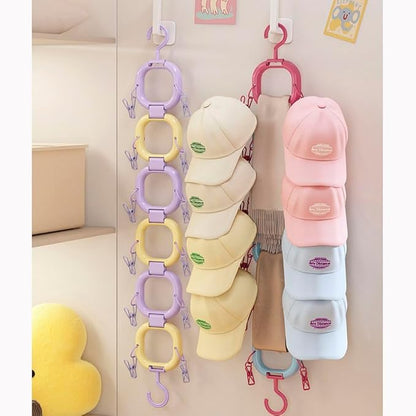 Hat Organizer Storage for Baseball Caps Hat Rack Small Space Organization for Wall and Cloeset Multi-Functional Hanger Hold up to 12 Hats 6 Scarf for Closet Door Bedroom (Red Blue - 6 Loops)
