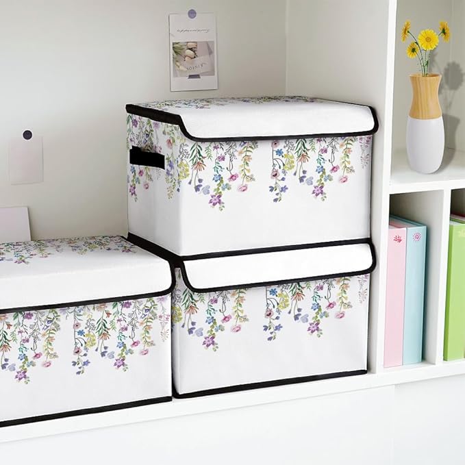 Stackable Clothes Storage Bins with Lids,Closet Organizers Fabric Cat Printing Box for Home and Office,Blanket Clothes Organizers,Under Bed Storage Containers 3 Pack.
