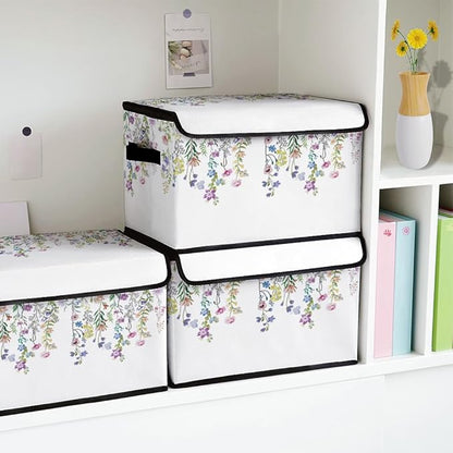 Stackable Clothes Storage Bins with Lids,Closet Organizers Fabric Cat Printing Box for Home and Office,Blanket Clothes Organizers,Under Bed Storage Containers 3 Pack.